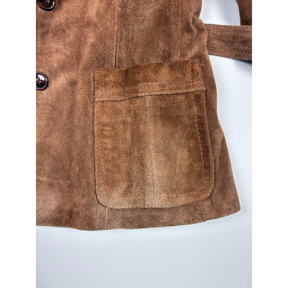 Vintage 70s Francoise Moreau Suede Belted Boho Western Blazer Jacket Brown S - Picture 5 of 9